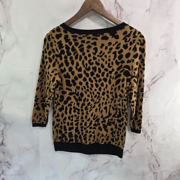 Talbots Sweater Womens Small P Brown Leopard Cheetah Animal Petite - Picture 5 of 10